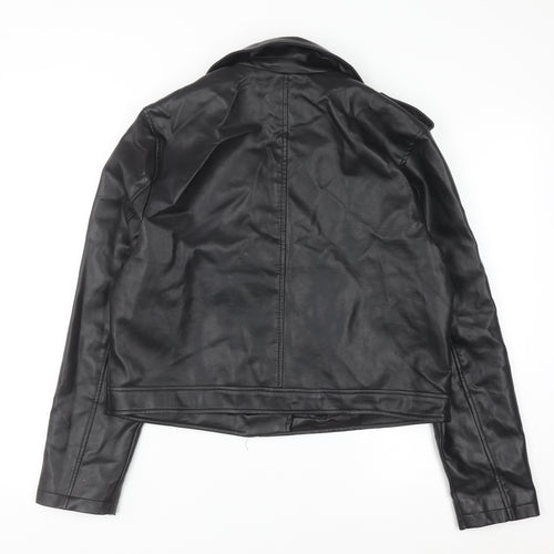Primark Womens Black Faux Leather Biker Jacket Size L 14-16