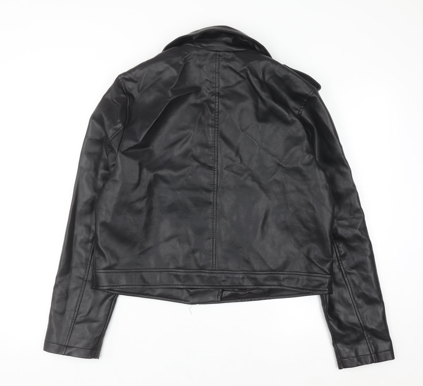 Primark Womens Black Faux Leather Biker Jacket Size L 14-16
