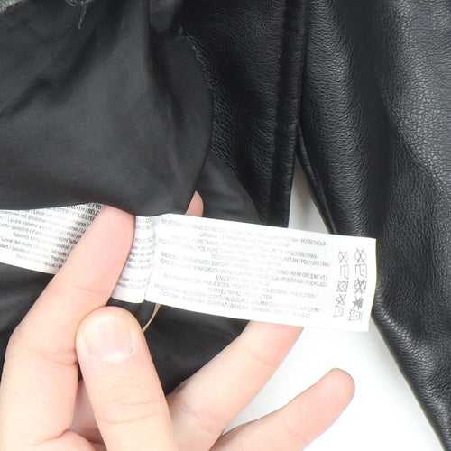 Primark Womens Black Faux Leather Biker Jacket Size L 14-16