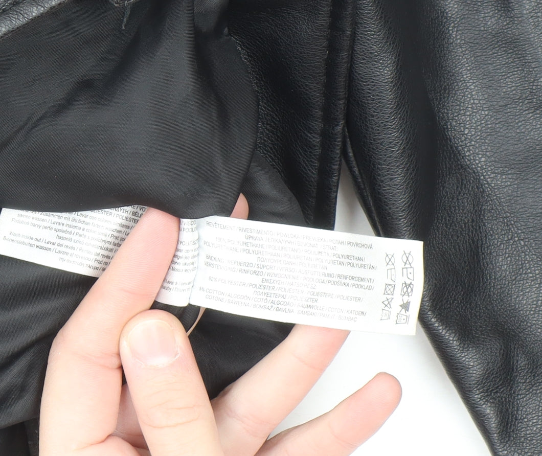 Primark Womens Black Faux Leather Biker Jacket Size L 14-16