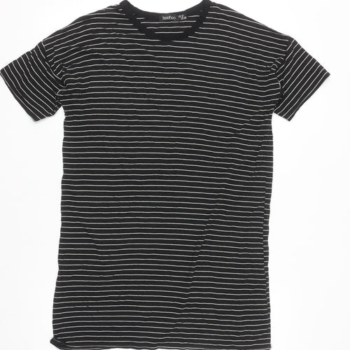 Boohoo Women Black Striped T-Shirt Dress Size 10