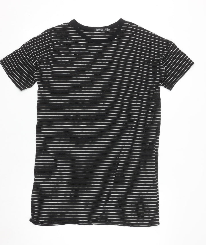 Boohoo Women Black Striped T-Shirt Dress Size 10