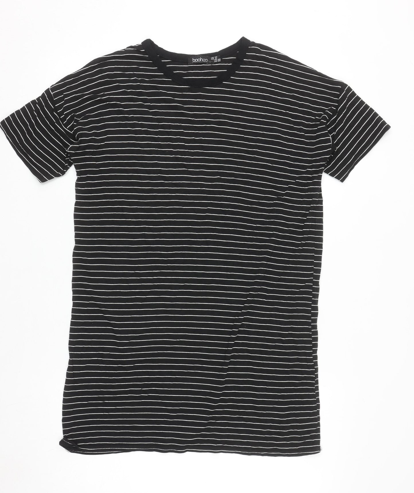 Boohoo Women Black Striped T-Shirt Dress Size 10