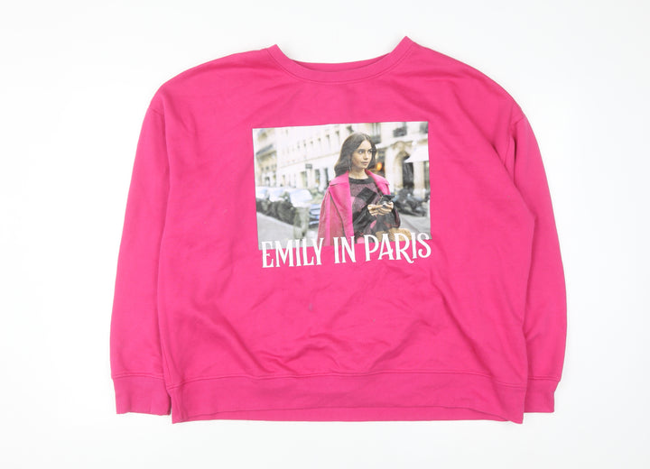Emily in Paris Women’s Pink XL Pullover Sweatshirt Graphic Print Netflix