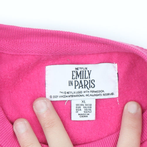 Emily in Paris Women’s Pink XL Pullover Sweatshirt Graphic Print Netflix