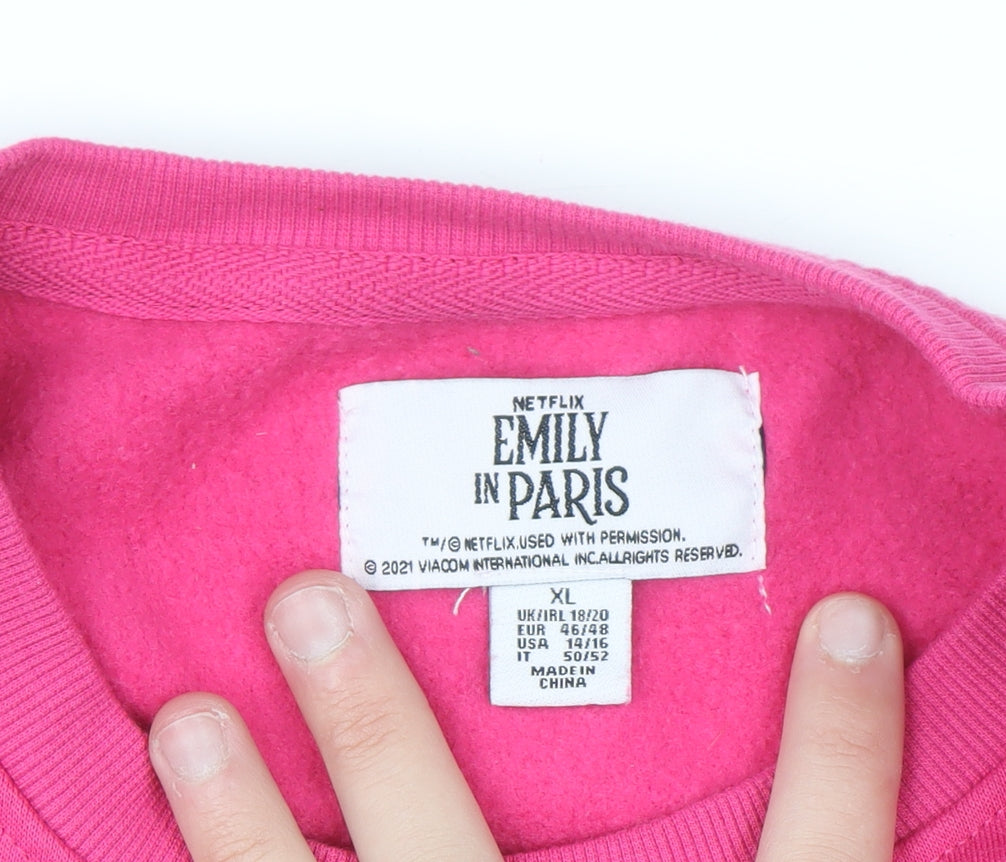 Emily in Paris Women’s Pink XL Pullover Sweatshirt Graphic Print Netflix