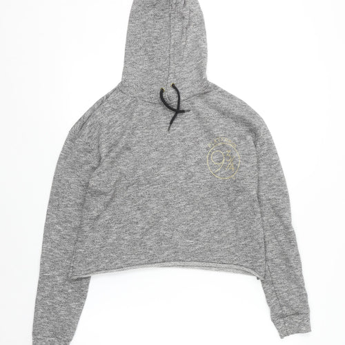 Harry Potter Women's Grey Cropped Pullover Hoodie Size 10 Hogwarts Print