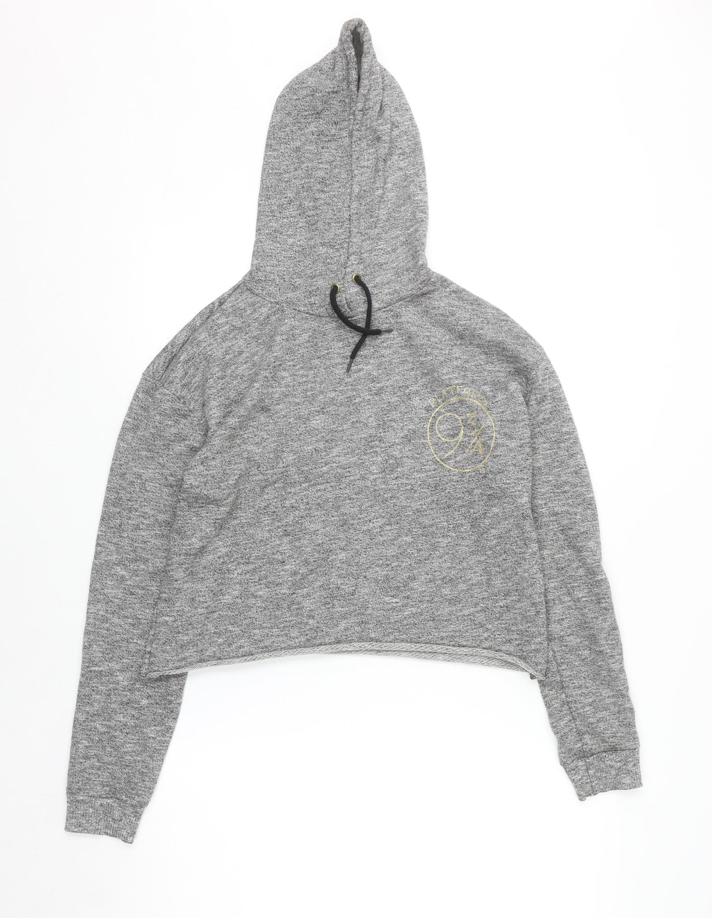 Harry Potter Women's Grey Cropped Pullover Hoodie Size 10 Hogwarts Print