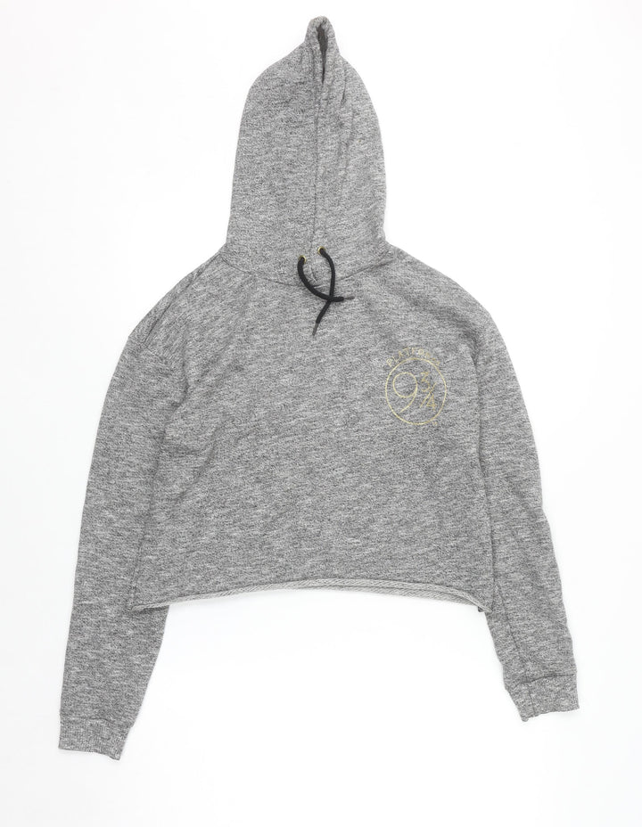 Harry Potter Women's Grey Cropped Pullover Hoodie Size 10 Hogwarts Print