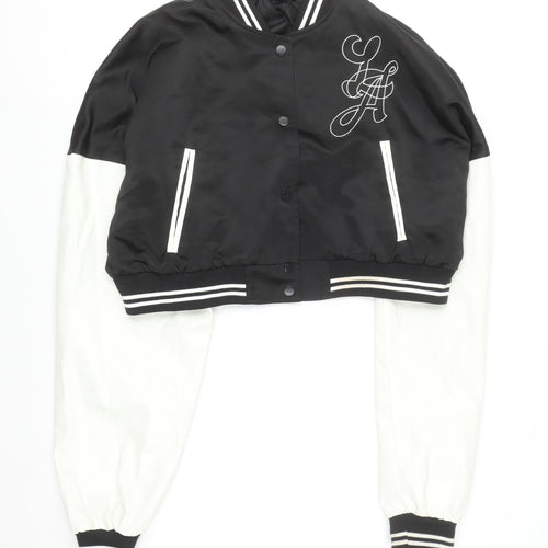 PrettyLittleThing Womens Black Varsity Jacket XL Cropped Los Angeles Embroidered