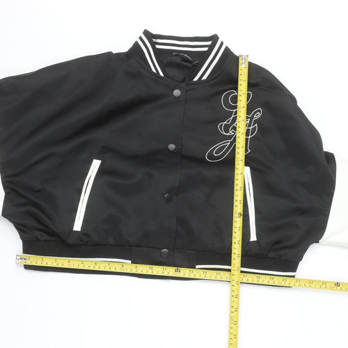PrettyLittleThing Womens Black Varsity Jacket XL Cropped Los Angeles Embroidered