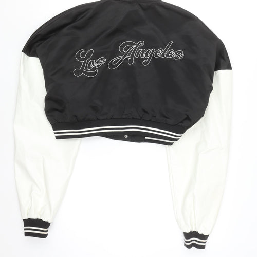 PrettyLittleThing Womens Black Varsity Jacket XL Cropped Los Angeles Embroidered