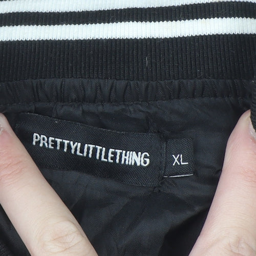 PrettyLittleThing Womens Black Varsity Jacket XL Cropped Los Angeles Embroidered