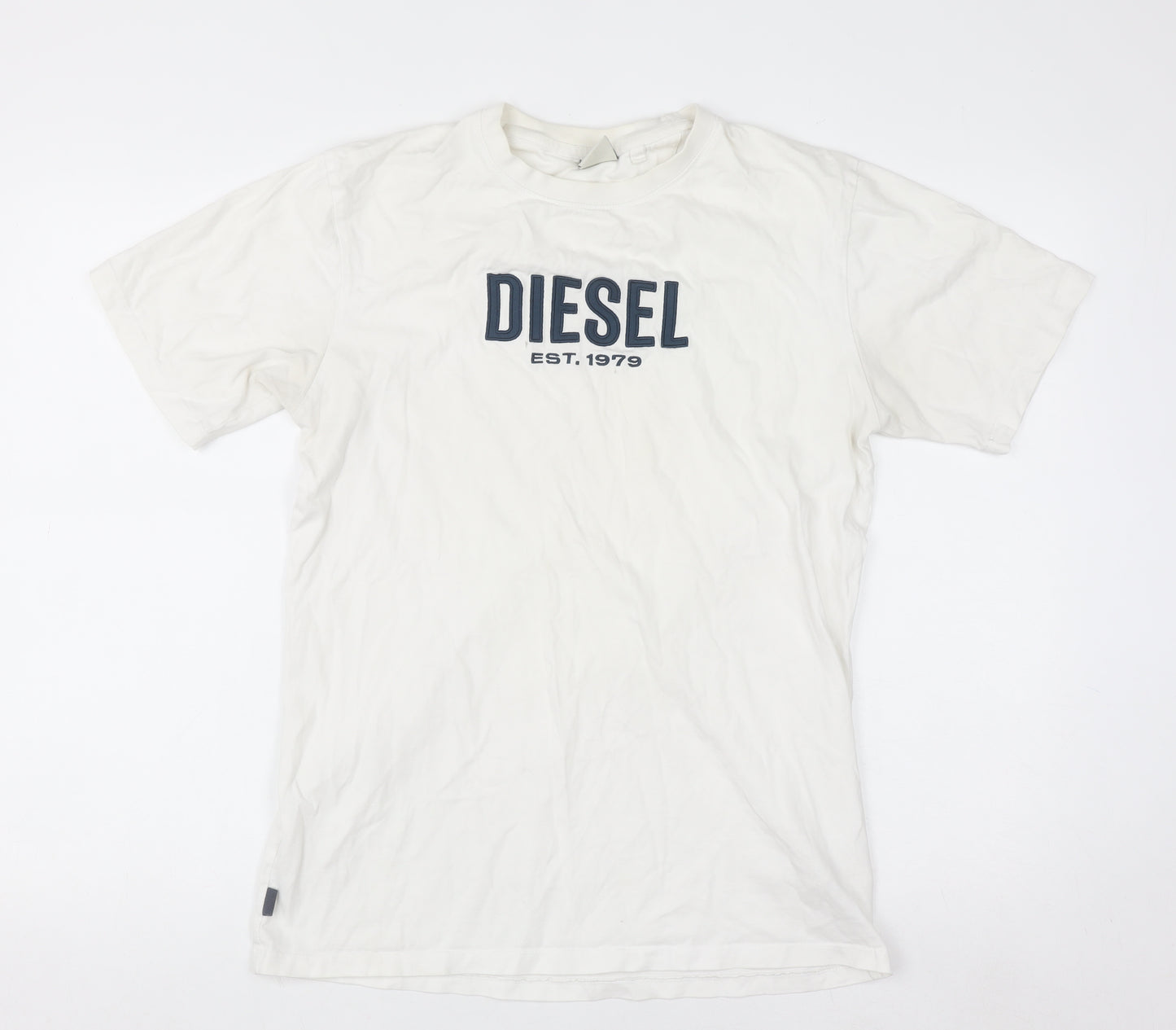 Diesel Men's White Small Logo Cotton Crew Neck T-Shirt