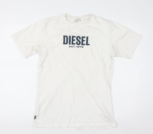Diesel Men's White Small Logo Cotton Crew Neck T-Shirt