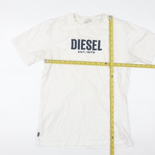 Diesel Men's White Small Logo Cotton Crew Neck T-Shirt