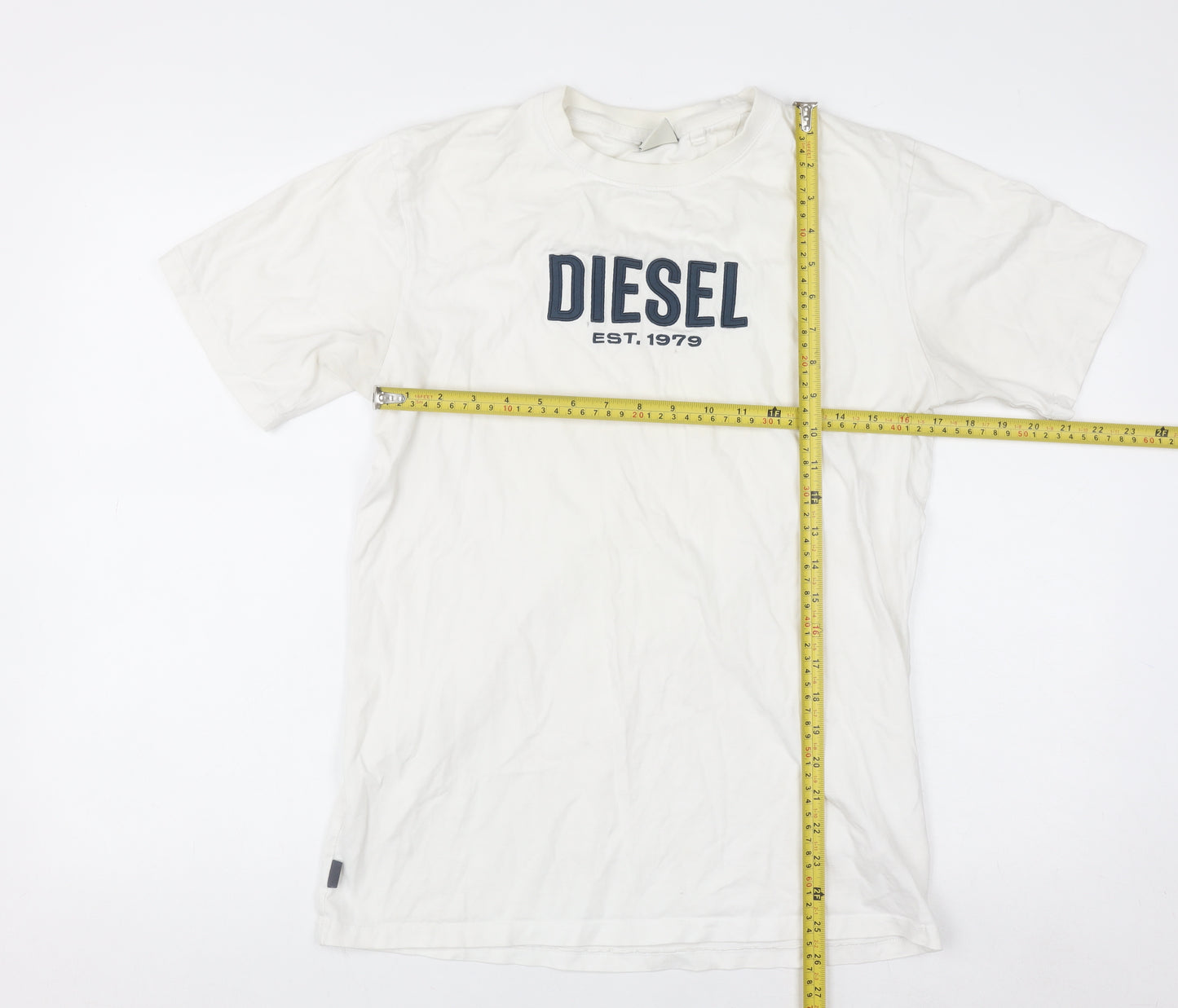 Diesel Men's White Small Logo Cotton Crew Neck T-Shirt