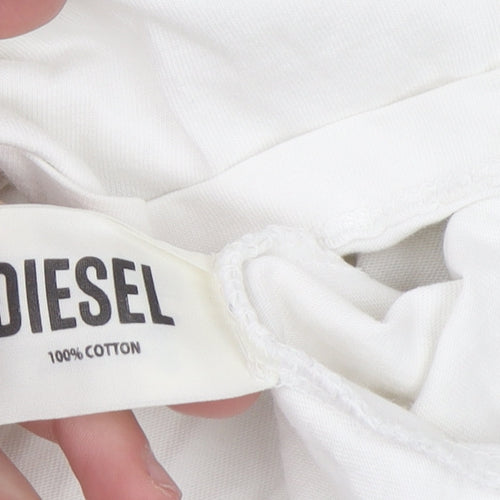Diesel Men's White Small Logo Cotton Crew Neck T-Shirt