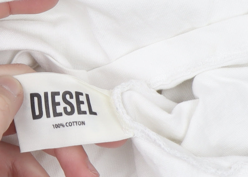 Diesel Men's White Small Logo Cotton Crew Neck T-Shirt