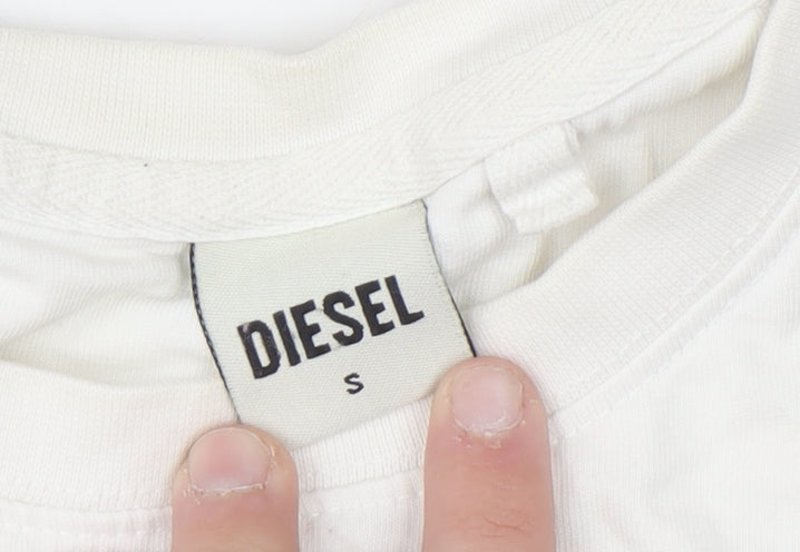Diesel Men's White Small Logo Cotton Crew Neck T-Shirt