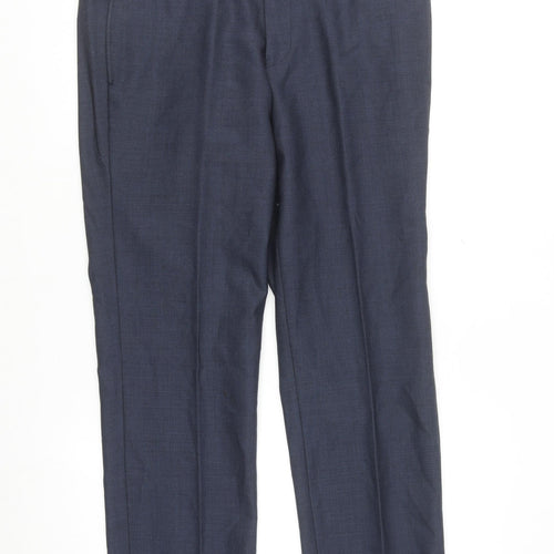 Remus Uomo Men's Blue Wool Blend Slim Fit Dress Pants 32L