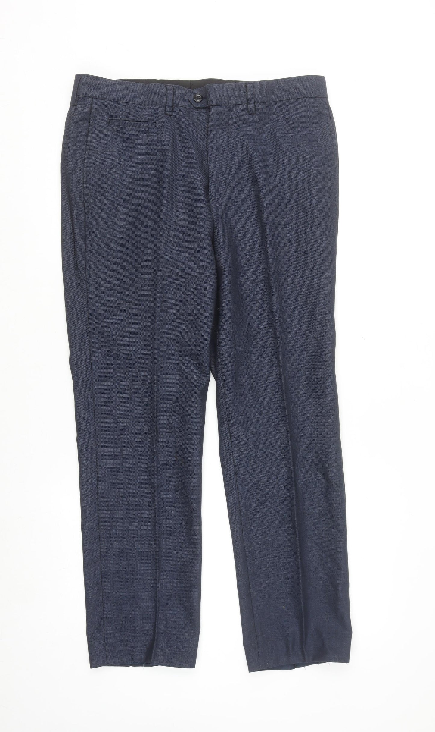 Remus Uomo Men's Blue Wool Blend Slim Fit Dress Pants 32L