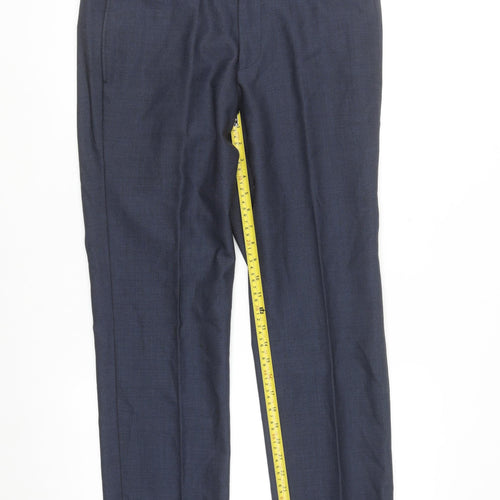 Remus Uomo Men's Blue Wool Blend Slim Fit Dress Pants 32L