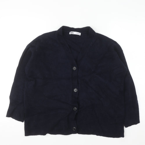 Zara Women Black Wool Cardigan Size 8 V-Neck Long Sleeve