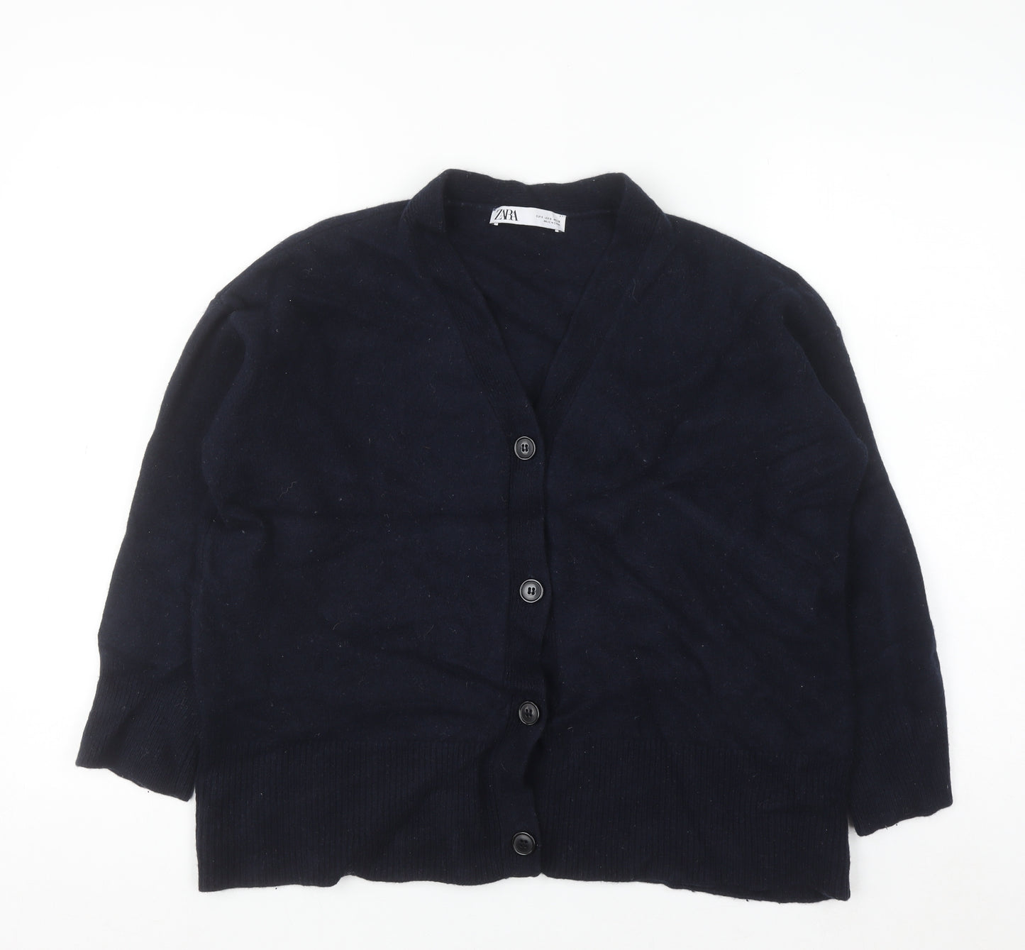 Zara Women Black Wool Cardigan Size 8 V-Neck Long Sleeve
