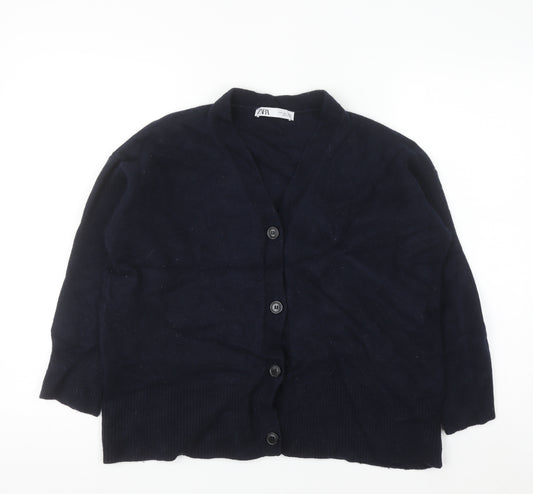 Zara Women Black Wool Cardigan Size 8 V-Neck Long Sleeve