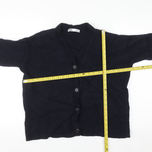 Zara Women Black Wool Cardigan Size 8 V-Neck Long Sleeve