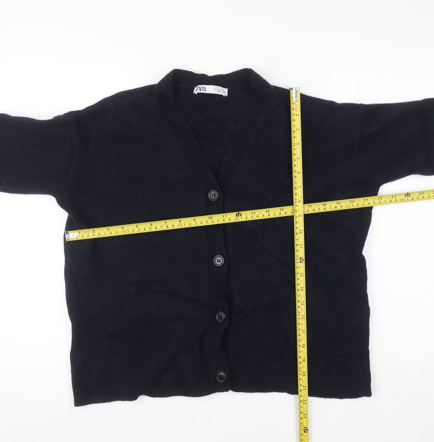 Zara Women Black Wool Cardigan Size 8 V-Neck Long Sleeve