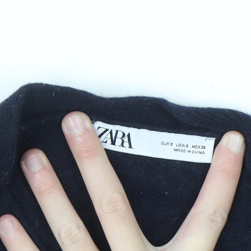 Zara Women Black Wool Cardigan Size 8 V-Neck Long Sleeve