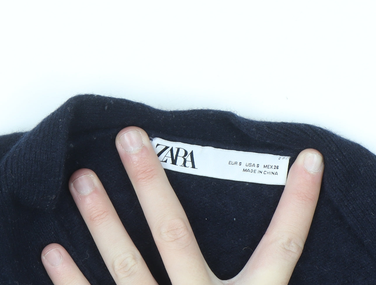 Zara Women Black Wool Cardigan Size 8 V-Neck Long Sleeve
