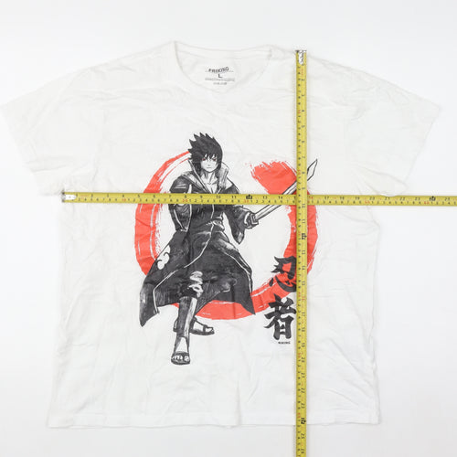 Friking Men's White Large Naruto Anime Graphic Print T-Shirt