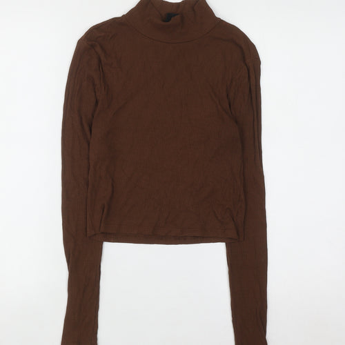 Urban Outfitters Women Brown Roll Neck Slim Fit Ribbed Jumper Size M