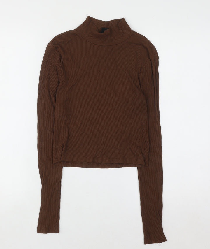Urban Outfitters Women Brown Roll Neck Slim Fit Ribbed Jumper Size M