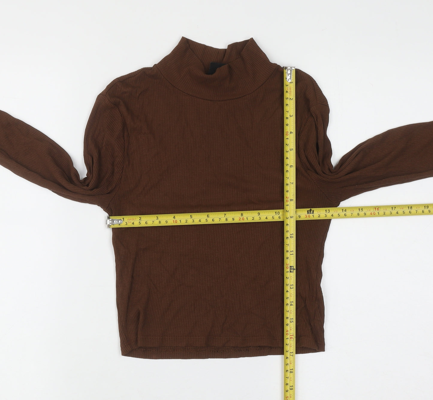 Urban Outfitters Women Brown Roll Neck Slim Fit Ribbed Jumper Size M