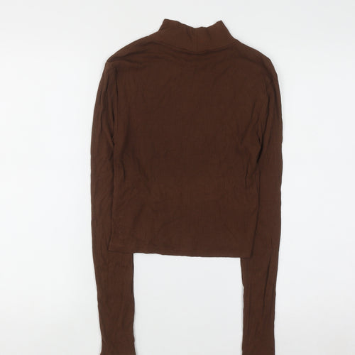 Urban Outfitters Women Brown Roll Neck Slim Fit Ribbed Jumper Size M