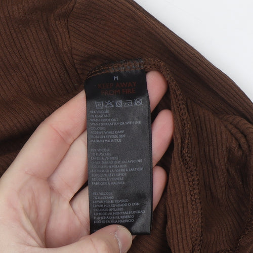 Urban Outfitters Women Brown Roll Neck Slim Fit Ribbed Jumper Size M