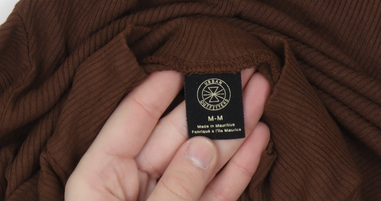 Urban Outfitters Women Brown Roll Neck Slim Fit Ribbed Jumper Size M