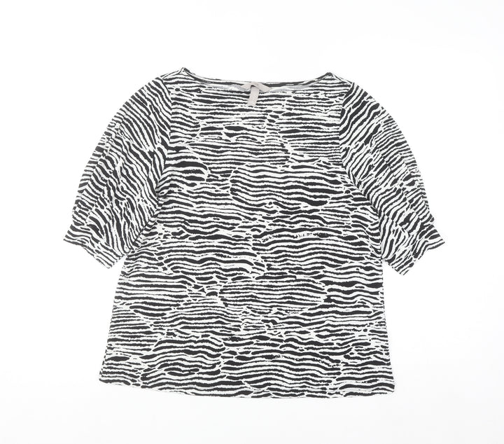 H&M Women's Black & White Animal Print Puff Sleeve Blouse Size S