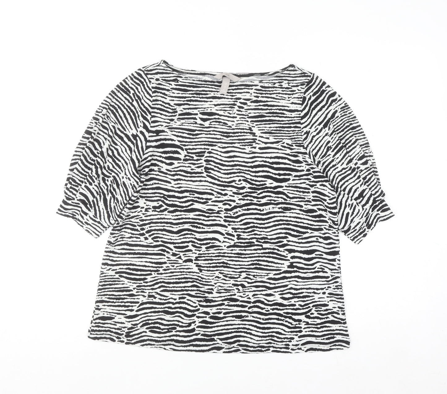 H&M Women's Black & White Animal Print Puff Sleeve Blouse Size S