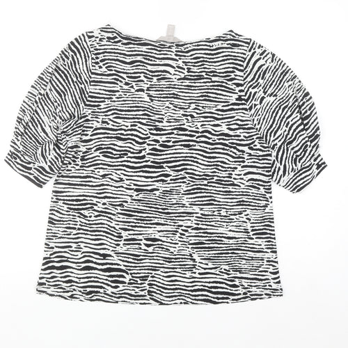 H&M Women's Black & White Animal Print Puff Sleeve Blouse Size S