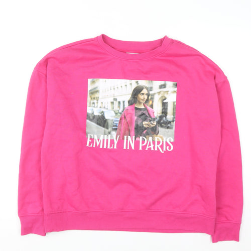 Emily in Paris Women's Pink Crew Neck Pullover Sweatshirt M