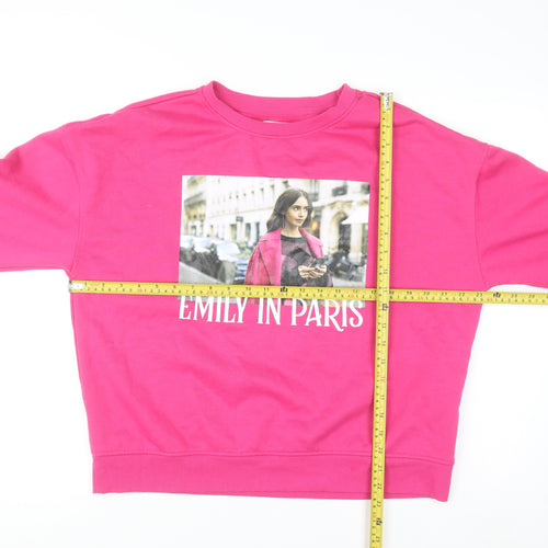 Emily in Paris Women's Pink Crew Neck Pullover Sweatshirt M