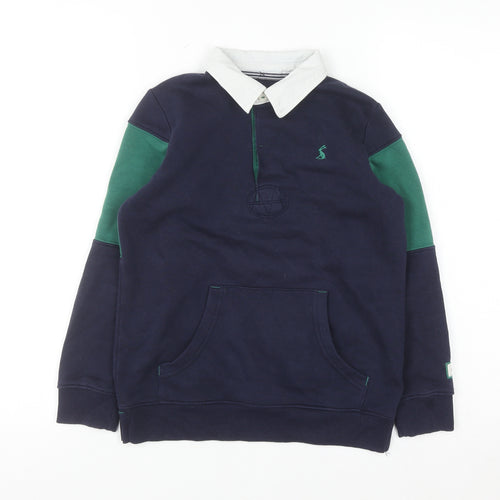 Joules Boys Navy Green Collared Rugby Sweatshirt 8 Years Cotton Blend