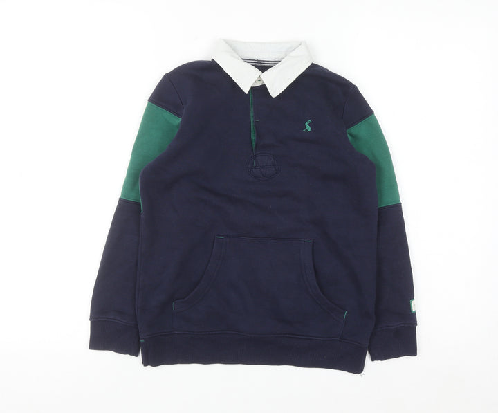 Joules Boys Navy Green Collared Rugby Sweatshirt 8 Years Cotton Blend