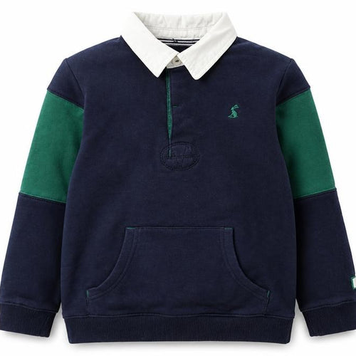 Joules Boys Navy Green Collared Rugby Sweatshirt 8 Years Cotton Blend