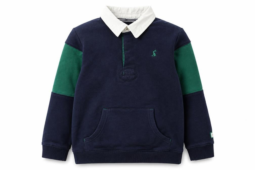 Joules Boys Navy Green Collared Rugby Sweatshirt 8 Years Cotton Blend